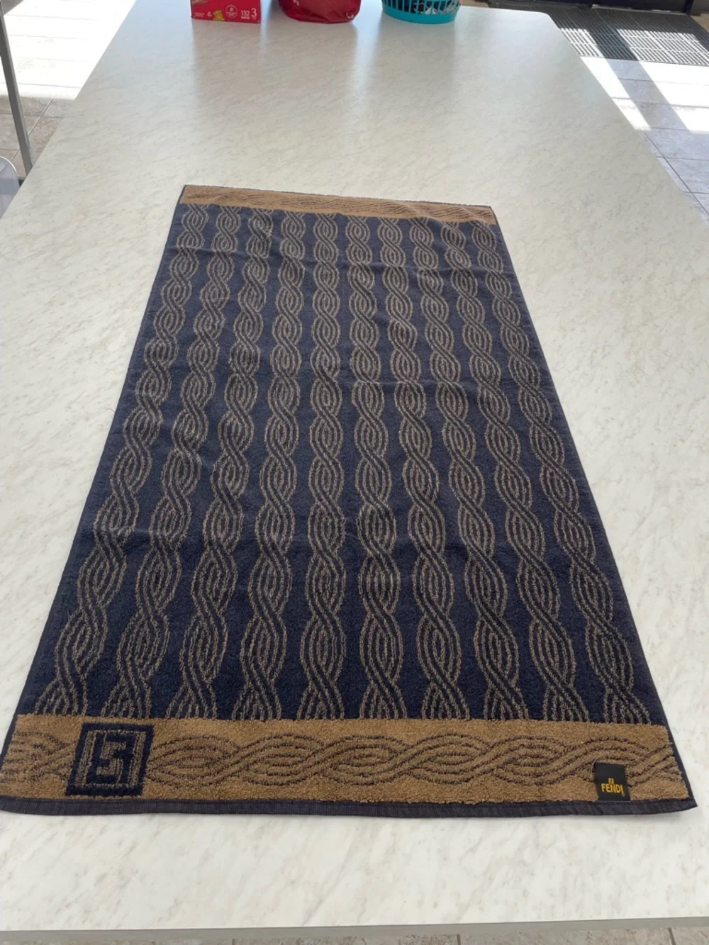 4 Vintage Fendi Black and Tan Bath Towels 27” X 50”